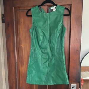 KIRIOUS Green faux Leather Shift Dress